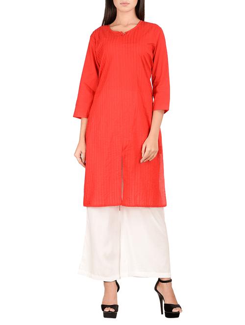 red cotton straight kurta - 14911404 - Standard Image - 1
