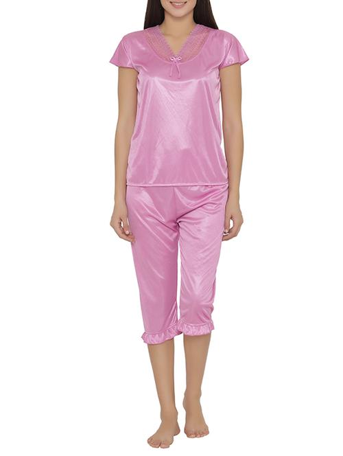 pink satin nightwear capri set - 14911412 - Very Small Image - 1