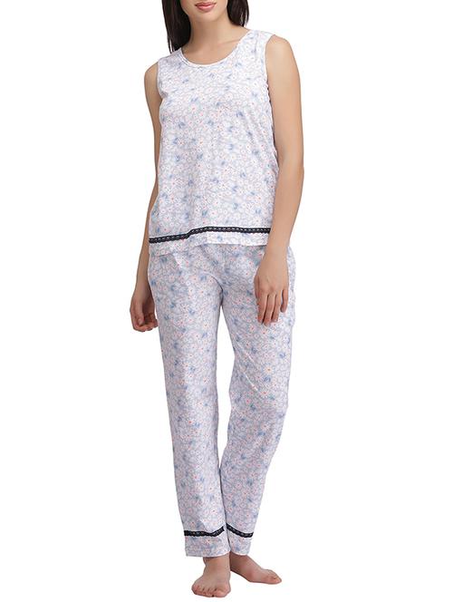 white printed nightwear pajama set - 14911414 - Very Small Image - 1