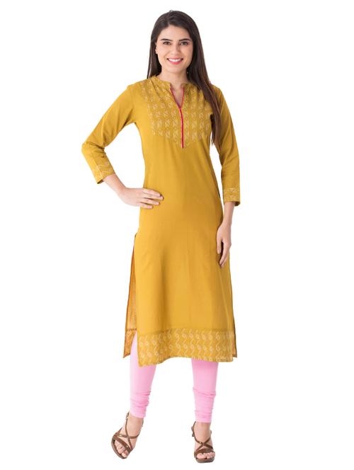 mustard straight kurta - 14911835 - Very Small Image - 1