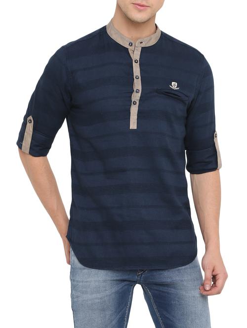navy blue cotton short kurta - 14911883 - Standard Image - 1