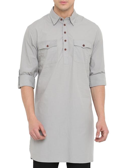 grey cotton pathani kurta - 14911885 - Very Small Image - 1