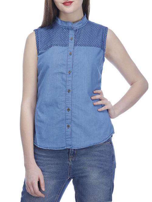 blue embroidered denim shirt - 14911934 - Very Small Image - 1