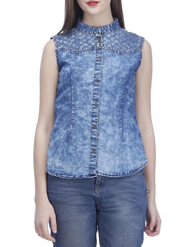 blue embroidered denim shirt - 14911935 - Very Small Image - 1