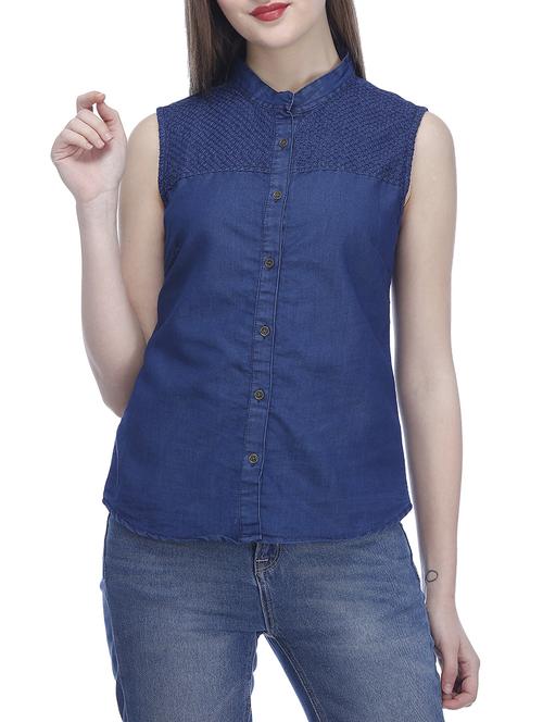 navy blue denim shirt - 14911936 - Very Small Image - 1