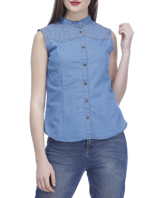 blue embroidered denim shirt - 14911937 - Very Small Image - 1