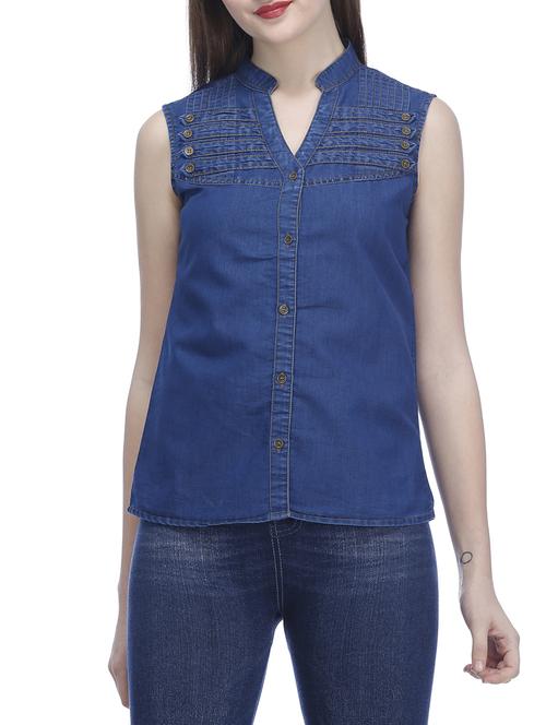 navy blue denim shirt - 14911945 - Very Small Image - 1