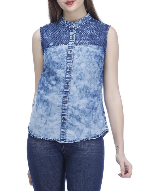 blue embroidered denim shirt - 14911946 - Very Small Image - 1