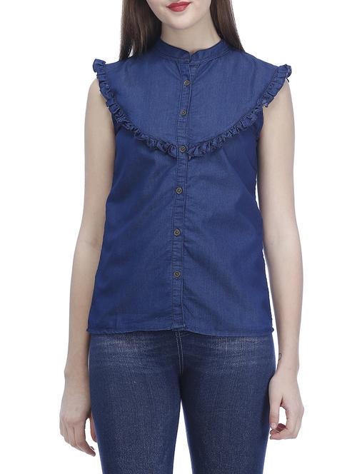 navy blue denim shirt - 14911948 - Very Small Image - 1