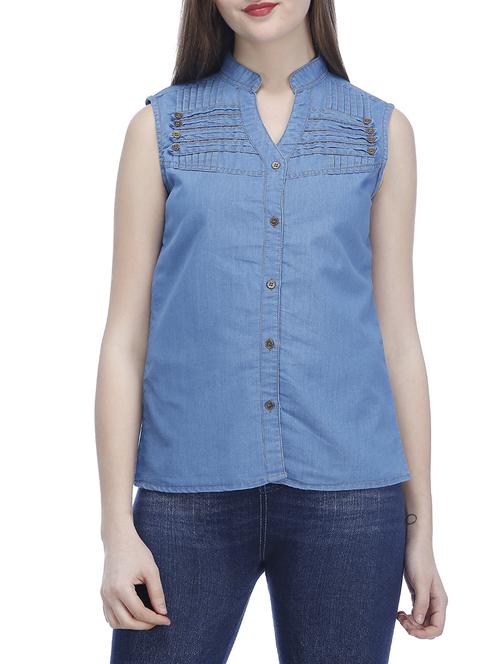solid blue denim shirt - 14911950 - Very Small Image - 1