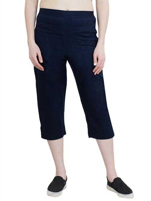 navy blue solid regular capri - 14912181 - Standard Image - 1