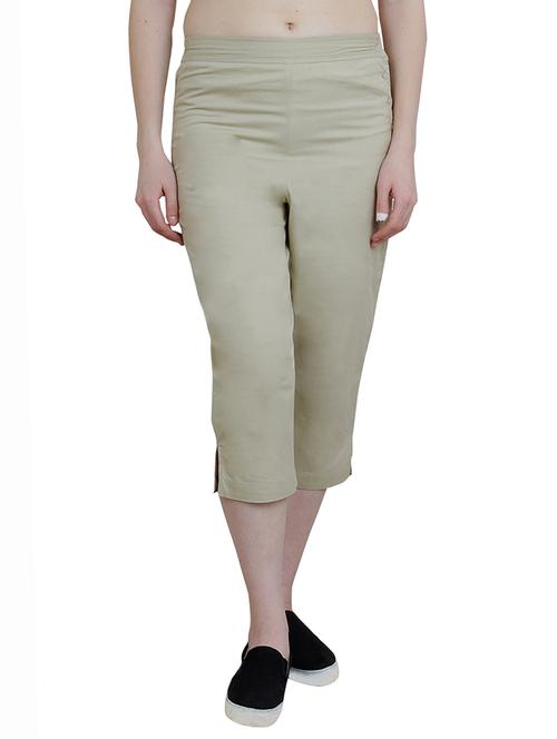 beige cotton solid capri - 14912182 - Standard Image - 1