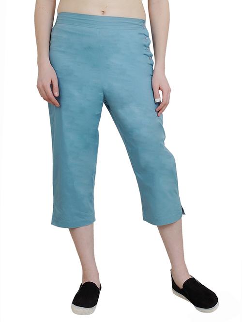 light blue cotton solid capri - 14912183 - Standard Image - 1