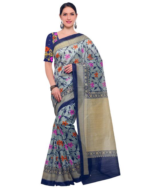 grey art silk printed saree with blouse - 14912301 - Standard Image - 1