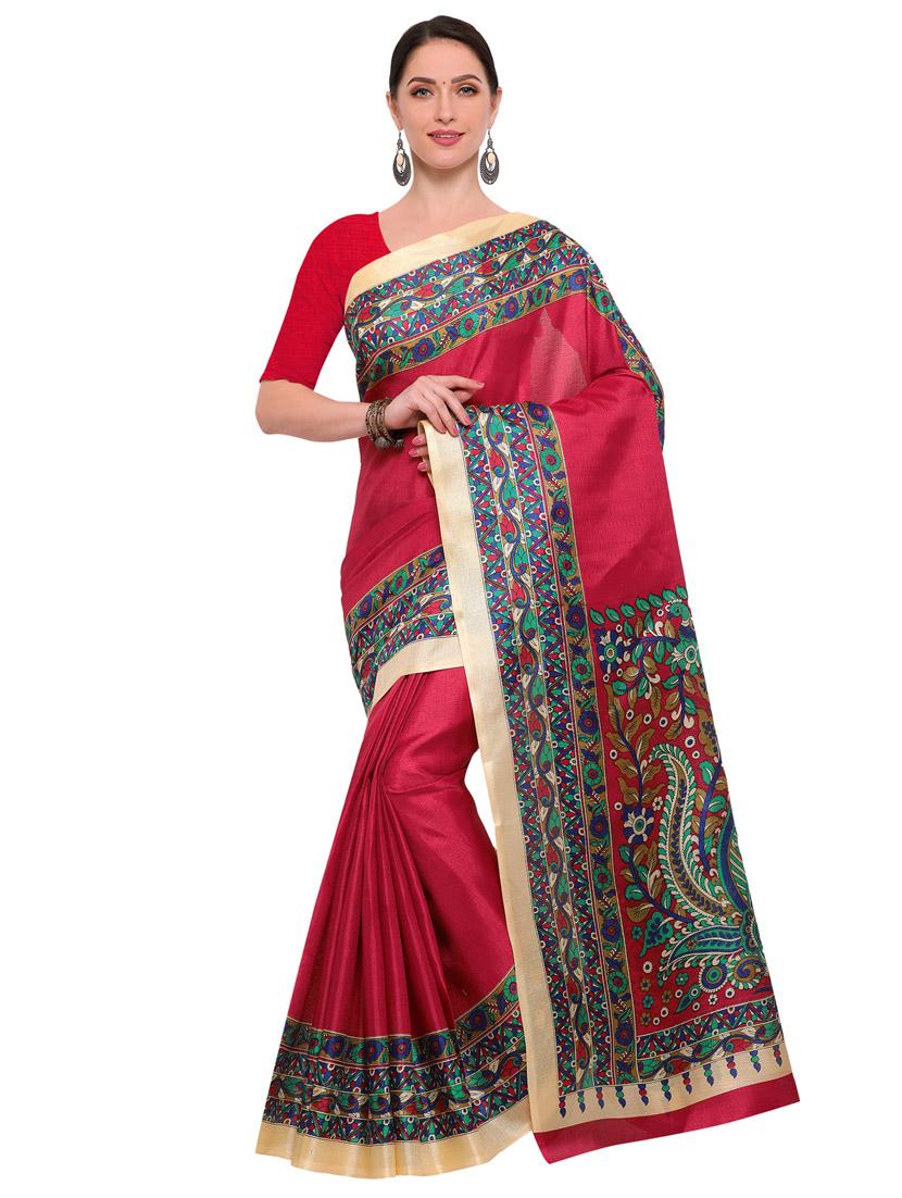 maroon art silk printed saree with blouse - 14912303 - Zoom Image - 1
