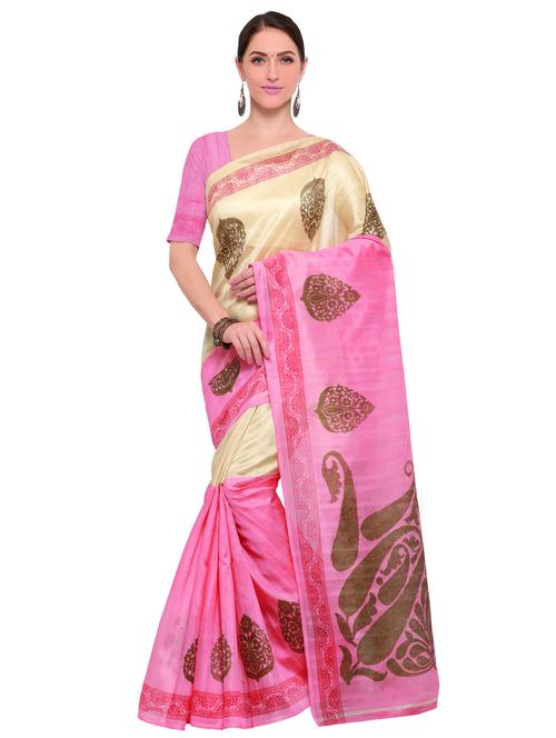 pink printed saree with blouse - 14912305 - Standard Image - 1