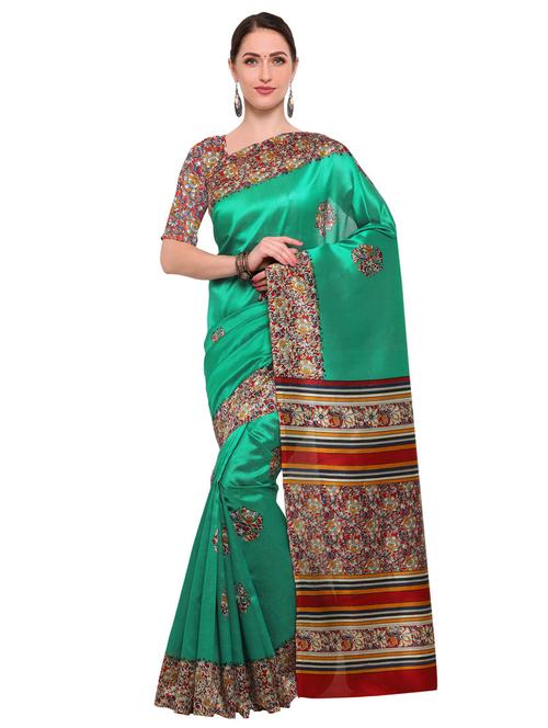 Contrast bordered printed saree with blouse - 14912307 - Standard Image - 1