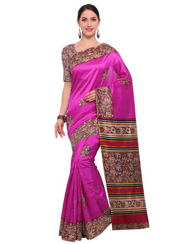 Contrast bordered printed saree with blouse - 14912308 - Very Small Image - 1