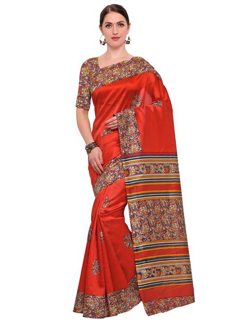 Contrast bordered printed saree with blouse - 14912309 - Standard Image - 1
