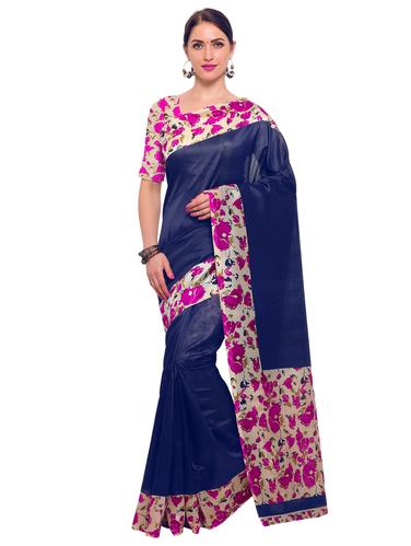 Midnight blue bordered saree with blouse - 14912311 - Very Small Image - 1