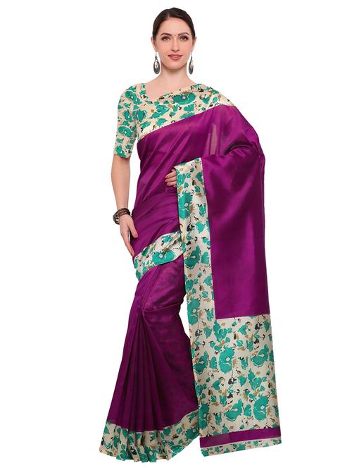 magenta raw silk printed saree with blouse - 14912312 - Very Small Image - 1