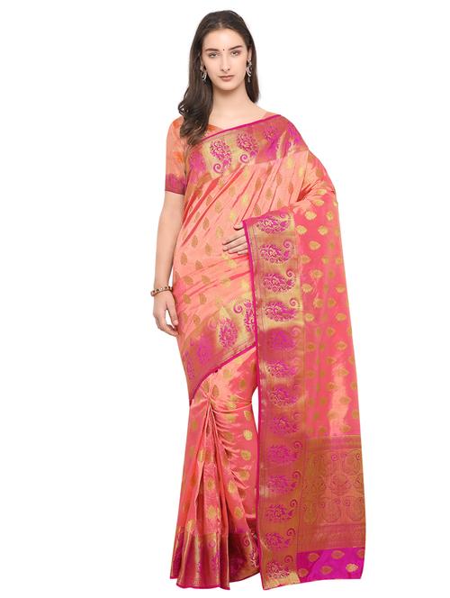 peach art silk woven saree with blouse - 14912379 - Very Small Image - 1