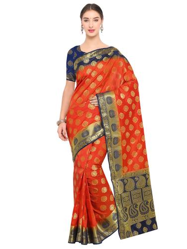 Zari motifs woven saree with blouse - 14912381 - Very Small Image - 1