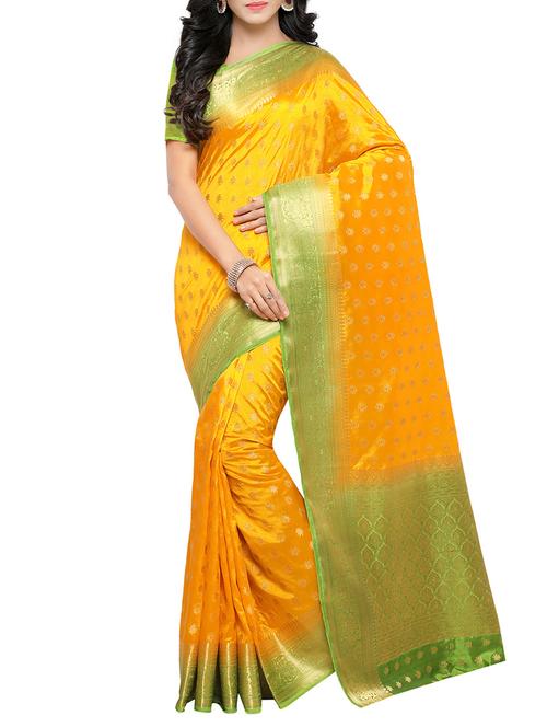yellow art silk woven saree with blouse - 14912389 - Very Small Image - 1