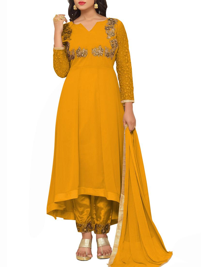 embroidered semi-stitched asymmetric suit - 14912446 - Zoom Image - 1