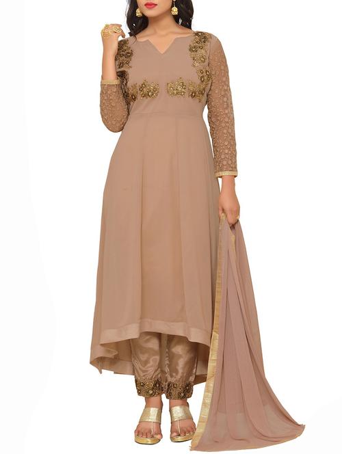 embroidered semi-stitched high-low suit - 14912447 - Standard Image - 1