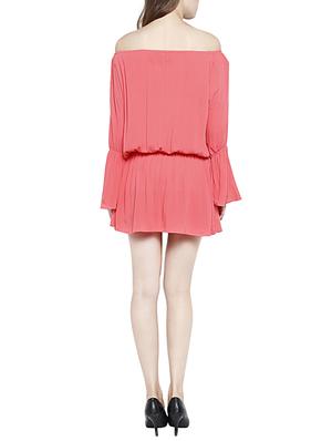 pink solid off shoulder blouson dress - 14912478 - Standard Image - 3