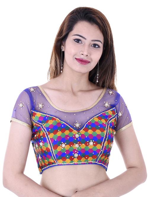 blue silk embroidered blouse - 14912755 - Standard Image - 1