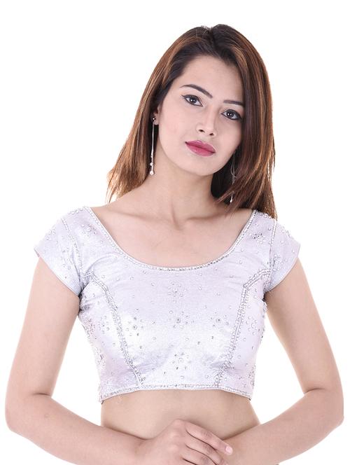 silver cotton lycra embroidered blouse - 14912925 - Standard Image - 1