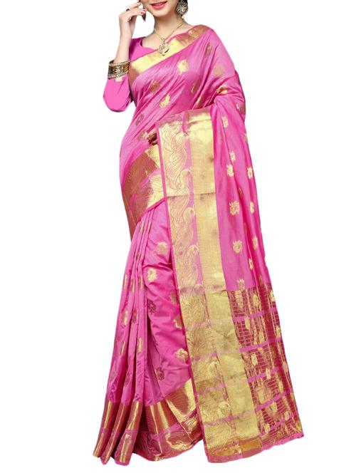 pink cotton silk banarasi saree with blouse - 14913122 - Standard Image - 1