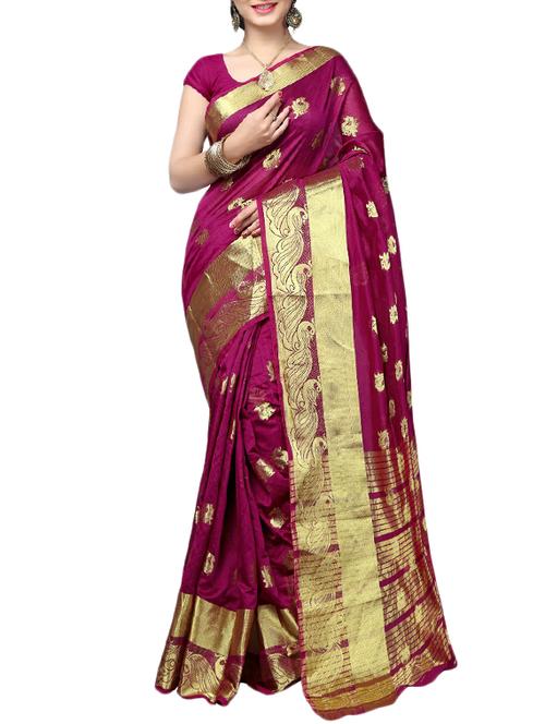 magenta cotton silk banarasi saree with blouse - 14913125 - Standard Image - 1