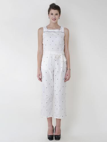 white printed cotton full leg jumpsuit - 14913268 - Very Small Image - 1