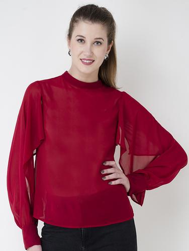 Mock neck slit sleeved top - 14913274 - Very Small Image - 1