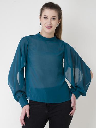 Mock neck slit sleeved top - 14913275 - Very Small Image - 1