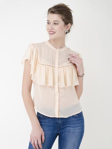 beige ruffled solid shirt - 14913278 - Very Small Image - 1