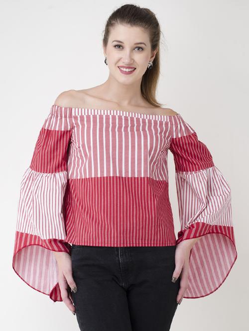 Striped bell sleeved top - 14913281 - Very Small Image - 1