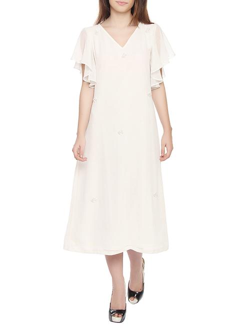 Red couture white georgette a-line dress - 14913729 - Very Small Image - 1