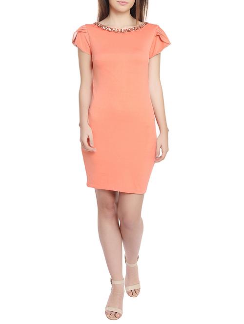 orange solid jersey sheath dress - 14913733 - Very Small Image - 1