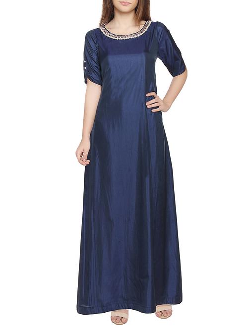 navy blue silk blend a-line dress - 14913738 - Very Small Image - 1