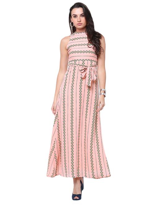 pink printed belted maxi dress - 14913934 - Very Small Image - 1