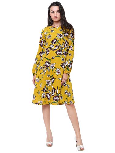 yellow polyester fit & flare dress - 14913949 - Very Small Image - 1