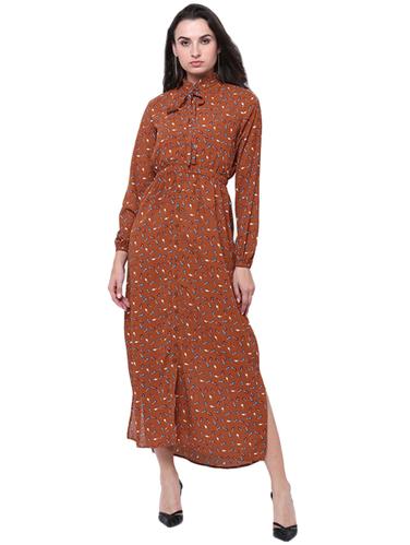 Leaf print tie knot neck blouson dress - 14913959 - Very Small Image - 1