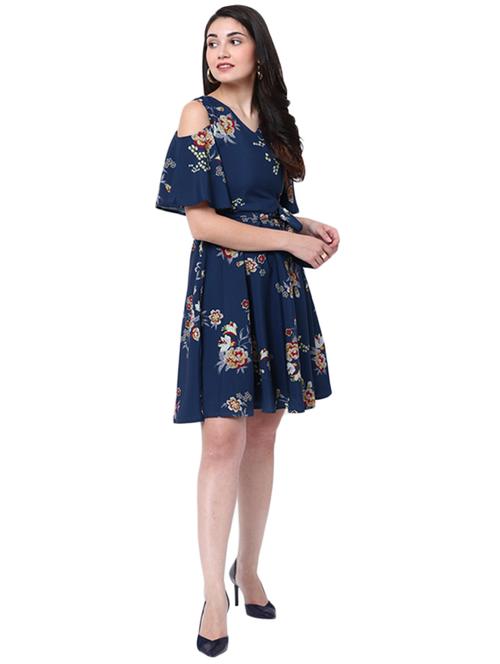 navy blue floral belted dress - 14913968 - Very Small Image - 1