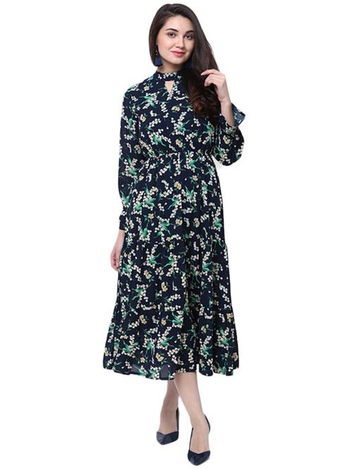 navy blue printed blouson dress - 14913973 - Very Small Image - 1