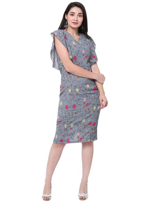 floral flutter sleeved sheath dress - 14913977 - Very Small Image - 1
