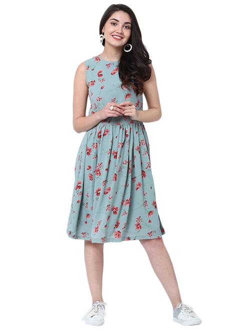 blue floral fit & flare dress - 14913981 - Very Small Image - 1